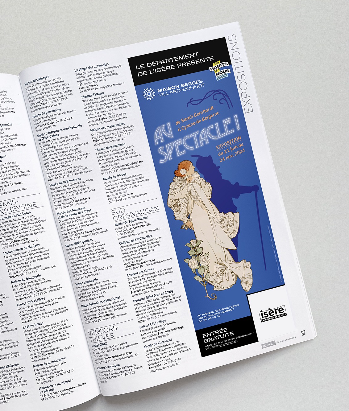 annonce presse de l'exposition Au spectacle, Maison Bergès, musée d'art et industrie en Isère