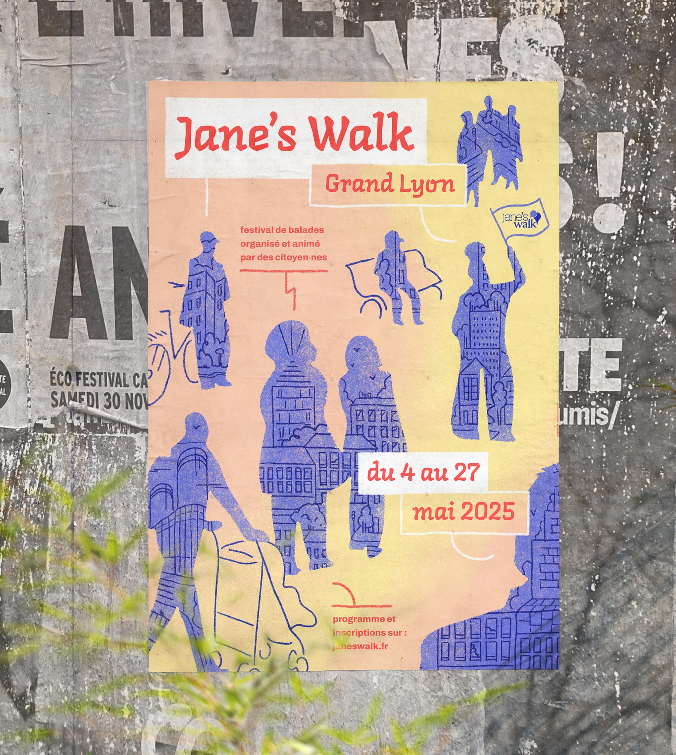 affiche du jane's walk Grand Lyon, festival de promenades