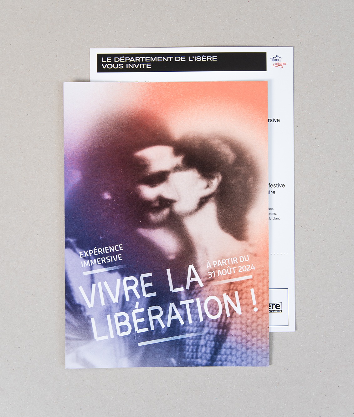 carton d'invitation de l'expérience immersive "Vivre la Libération !", au musée de la Résistance et de la Déportation de l'Isère