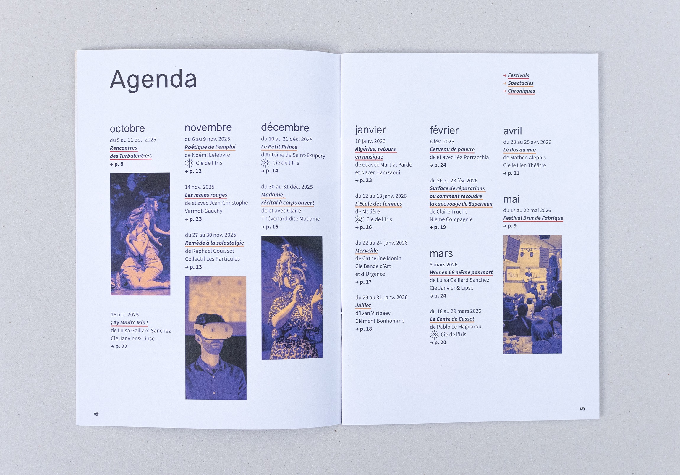 agenda de la brochure programme de saison du Théâtre de l'Iris